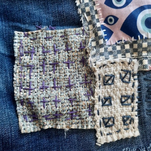 American Eagle Altered Hand Embroidered Shorts Sashiko, Boro, Patchwork,… - Picture 5 of 16